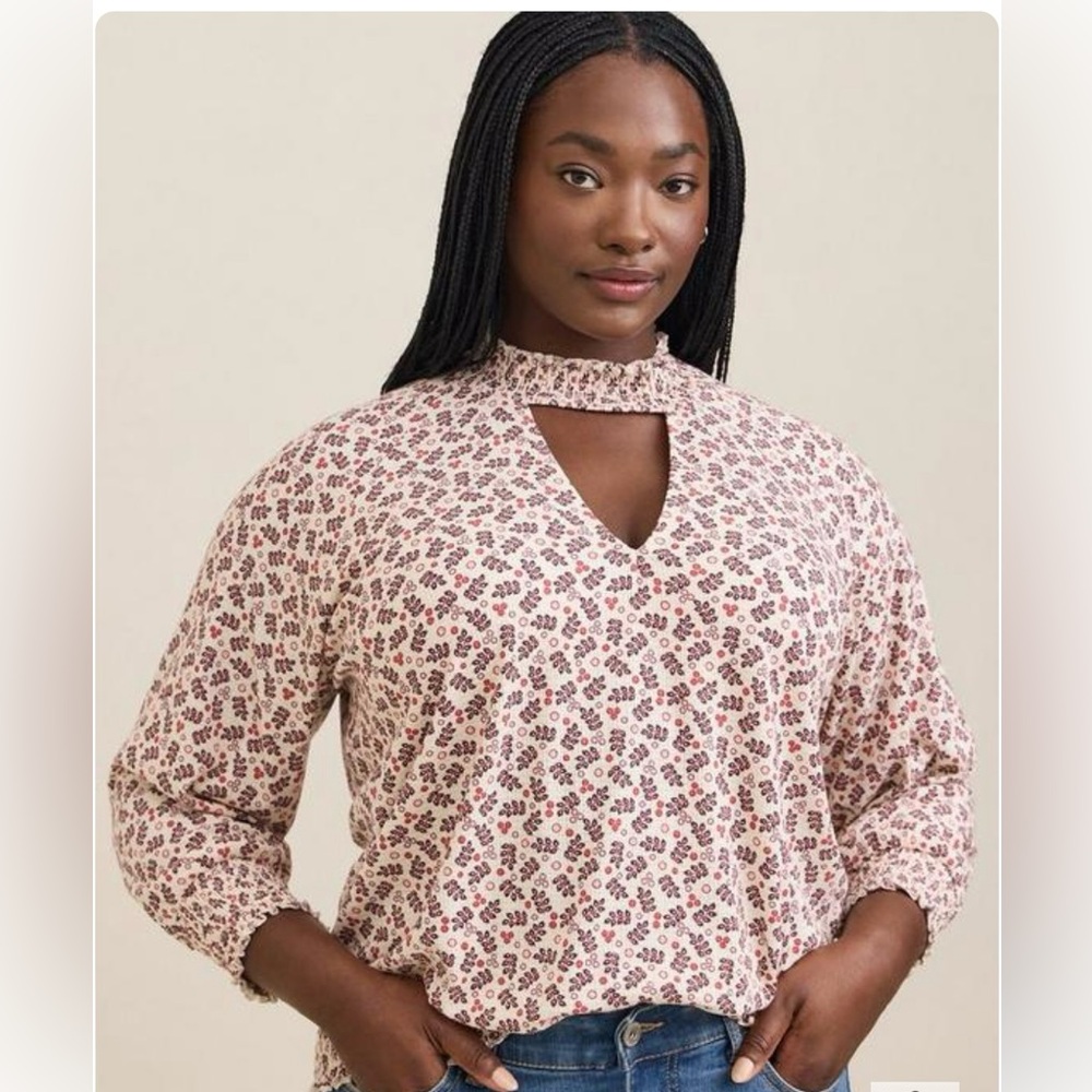 Torrid Textured Jersey Choker Neck Smocked Bottom Top